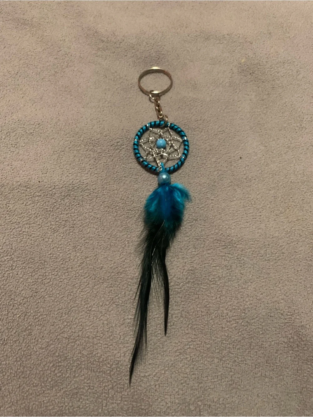 Blue Dreamcatcher Keychain with Feather Accent